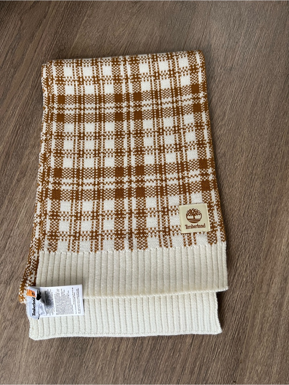 Timberland Cream & Caramel Plaid Knit Scarf